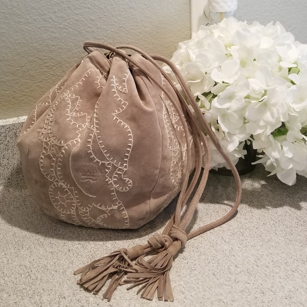 PRADA Light Brown Suede Bucket Bag